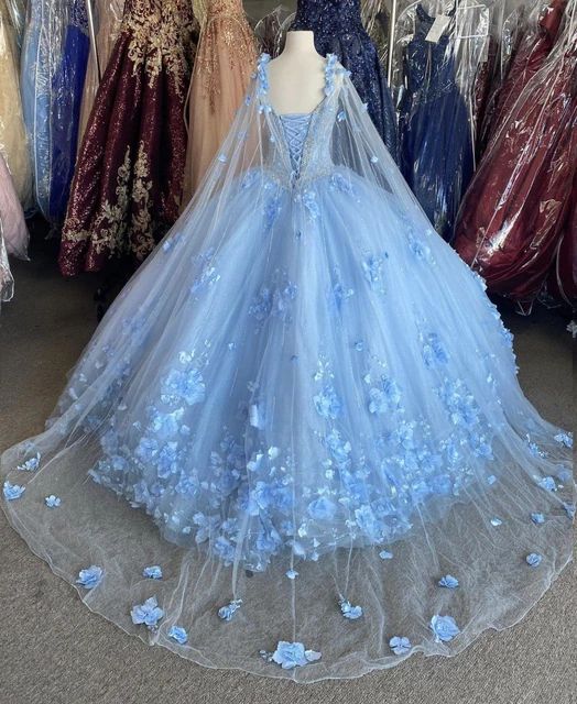 Robe de bal en tulle à fleurs bleues, robe de bal chic S26907