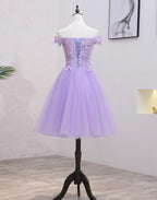 Vestido de fiesta de bienvenida con hombros descubiertos, encaje y tul color lila claro S11189
