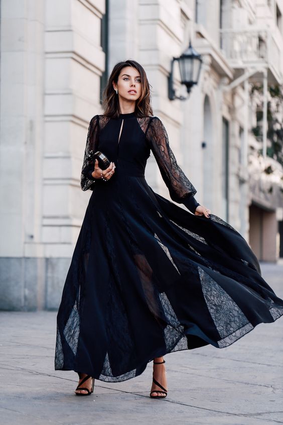 Robe de soirée élégante en dentelle noire, robe de bal tendance, robe de soirée sexy S24643
