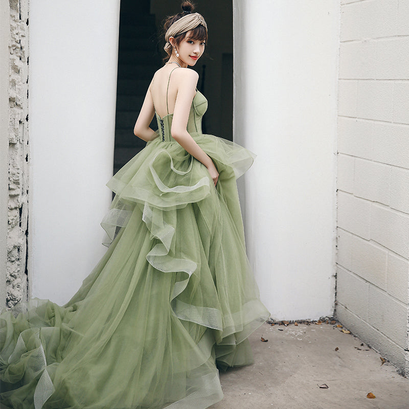 Vestido de baile de gala verde salvia con tirantes, vestido de fiesta formal de primavera S21224