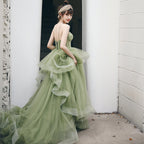 Vestido de baile de gala verde salvia con tirantes, vestido de fiesta formal de primavera S21224
