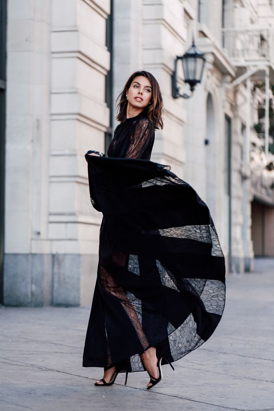 Robe de soirée élégante en dentelle noire, robe de bal tendance, robe de soirée sexy S24643