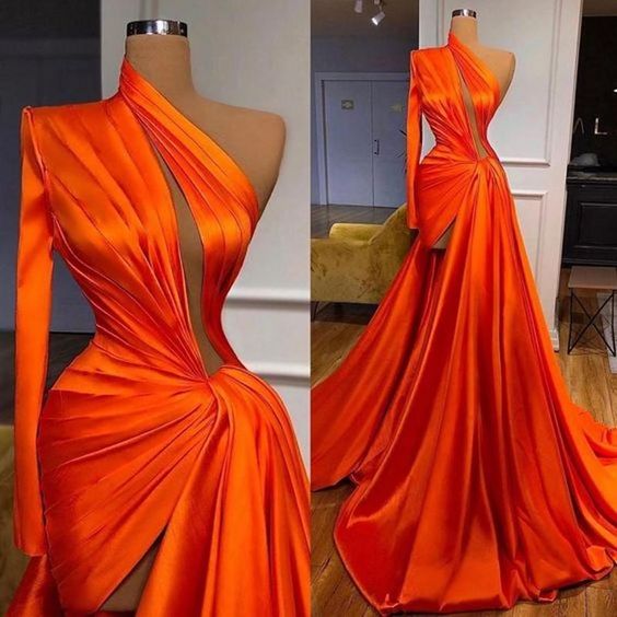 Vestido de fiesta de un solo hombro con pliegues, vestido de noche S24069