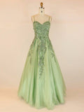 Vestido de gala de tul con escote en V, largo hasta el suelo, con apliques de encaje, modelo S26312