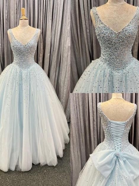 Vestido de baile de tul azul claro estilo princesa S26929