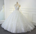 Robe de mariée blanche en organza à col en V et manches longues, modèle S27009