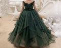 Robe de bal en tulle et dentelle vert émeraude, idéale pour une occasion spéciale (S26994)
