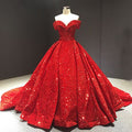 Vestido de baile de lujo con lentejuelas, hombros descubiertos y cola de corte S26639