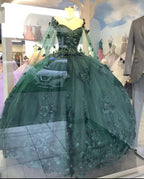 Vestido de quinceañera verde esmeralda con escote floral y hombros descubiertos, nueva llegada, vestido de gala para dulces 16 años Y1226