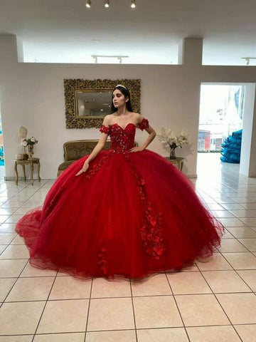 El vestido de quinceañera de tul rojo más hermoso y lujoso, vestido de 15 años, vestido de baile rojo Y1209