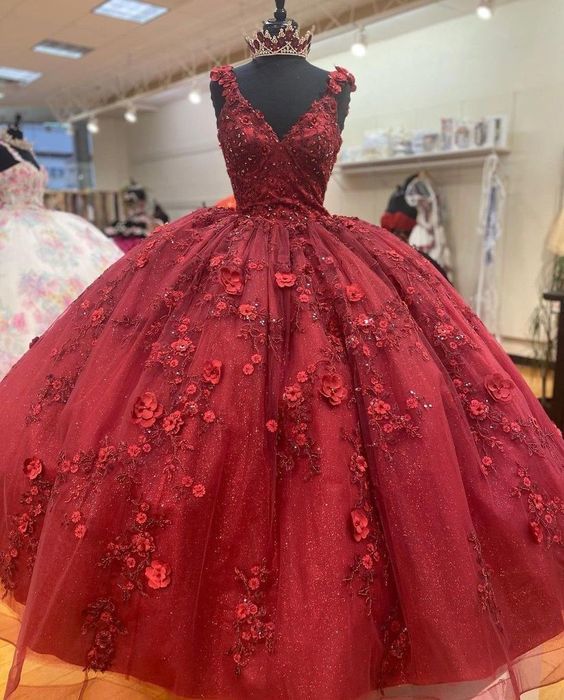 Vestido de quinceañera estilo princesa, vestido de encaje con cuentas y escote en V para dulces 16 Y1213