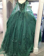 Vestido de quinceañera verde esmeralda con escote floral y hombros descubiertos, nueva llegada, vestido de gala para dulces 16 años Y1226