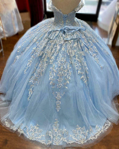 Robe de bal bleue féerique d'hiver pour quinceañera, robe de bal en tulle et dentelle bleue Y674