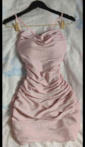 Glitter Pink Dress Sexy Club Dress Pink Mini Homecoming Dress Y680