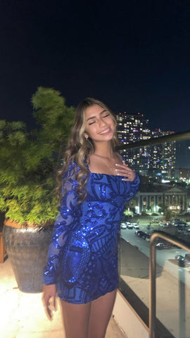 Robe moulante bleue à encolure carrée, robe de soirée sexy Y676