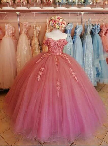 Robe de bal longue en dentelle rose poudré pour les 16 ans (Y683)