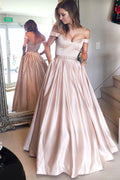 Robes de bal et de soirée simples, coupe trapèze, épaules dénudées, longueur au sol 