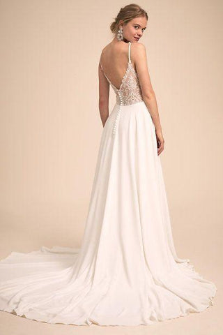 Simple V Neck Spaghetti Straps Chiffon A Line Wedding Dress With Lace Back Bridal Gown 2025