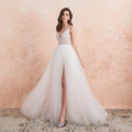 Baoleely V Neck Wedding Dress White Ivory Sexy High Splits Beaded Beading Pearls Crystal A Line Backless Bridal Gown Vestido De Noiva