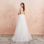Baoleely V Neck Wedding Dress White Ivory Sexy High Splits Beaded Beading Pearls Crystal A Line Backless Bridal Gown Vestido De Noiva