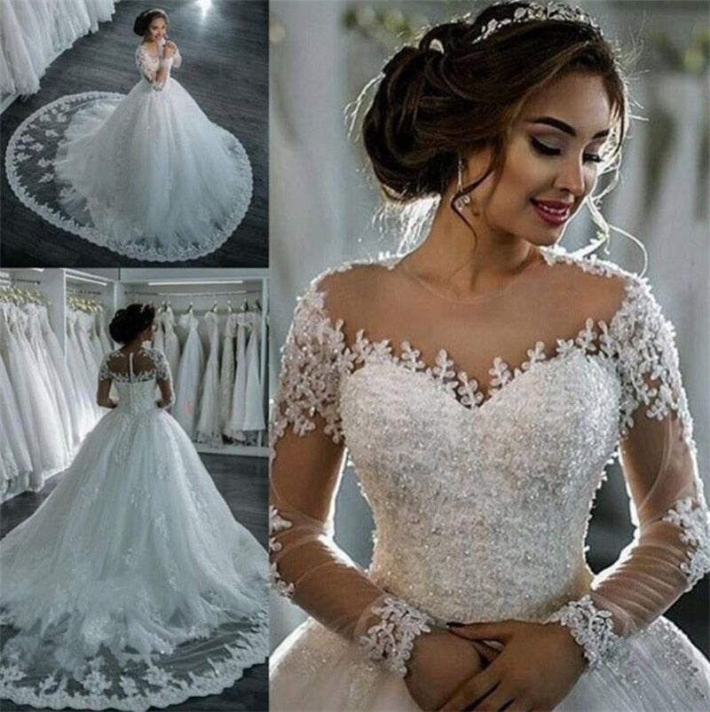 Baoleely Vestidos De Noiva  Elegant A-Line suknia slubna Wedding Dress Tulle Appliques Beaded Princess Lace Wedding Gowns trouwjurk