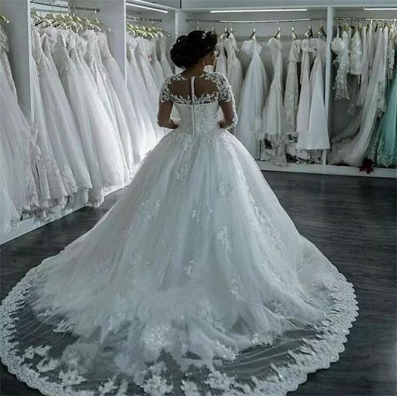 Baoleely Vestidos De Noiva  Elegant A-Line suknia slubna Wedding Dress Tulle Appliques Beaded Princess Lace Wedding Gowns trouwjurk