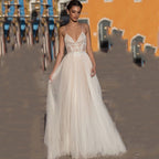 Baoleely Eightree Beach Wedding Dress Boho vestido de noiva Bohemian Lace Bridal Dress Backless Spaghetti Straps V Neck Wedding Gowns