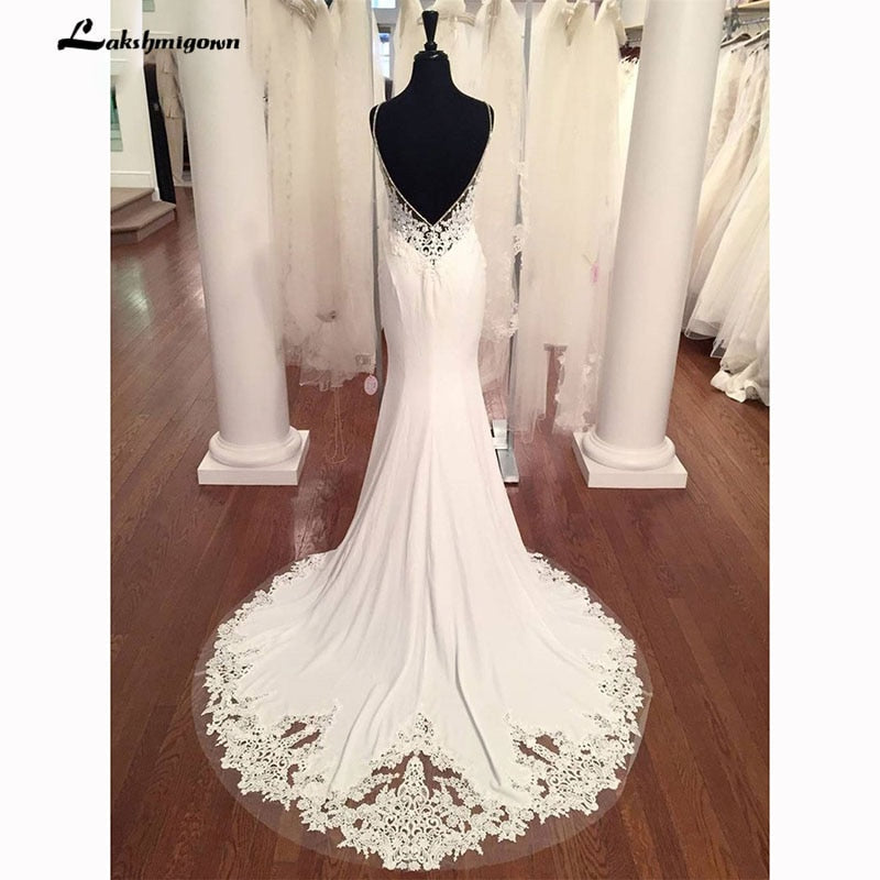 Baoleely V Neck Mermaid Wedding Dresses Lace Appliques Boho Wedding Dress Backless Sexy robe de mariee vestido de casamento