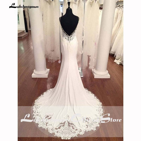 Baoleely V Neck Mermaid Wedding Dresses Lace Appliques Boho Wedding Dress Backless Sexy robe de mariée robe de casamento