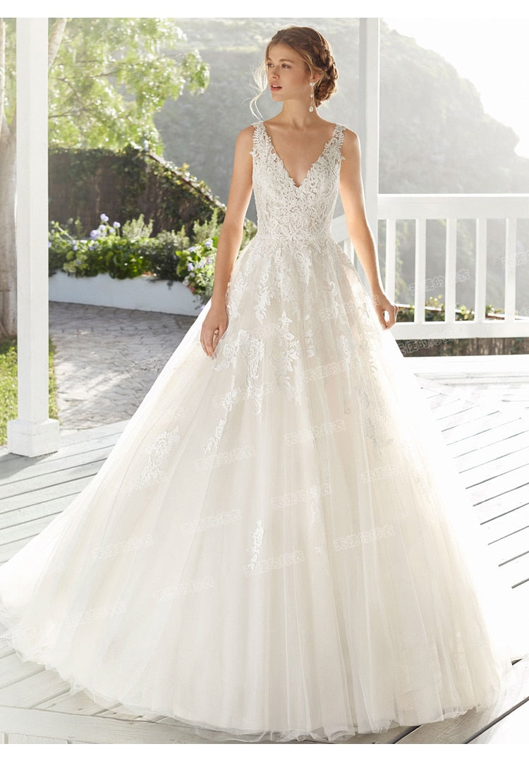 Baoleely Wedding Dress Luxury Sexy V-neck Court Train Backless Ball Gown Princess Backless Wedding Dresses Custom Size