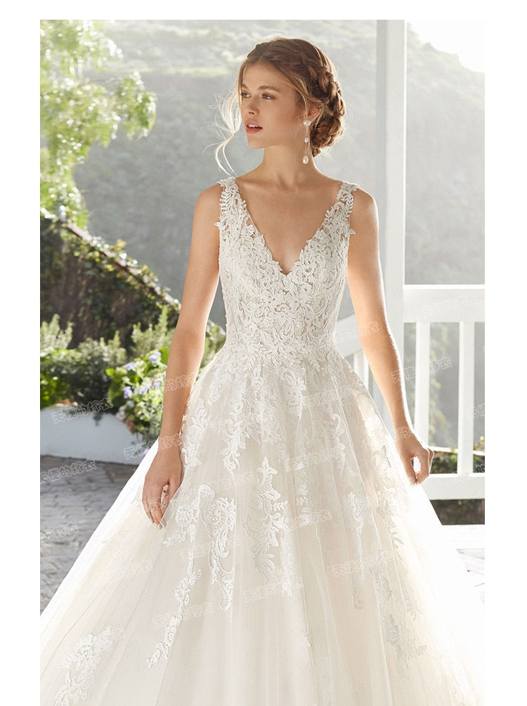 Baoleely Wedding Dress Luxury Sexy V-neck Court Train Backless Ball Gown Princess Backless Wedding Dresses Custom Size