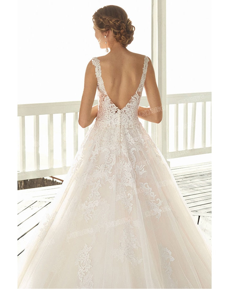 Baoleely Wedding Dress Luxury Sexy V-neck Court Train Backless Ball Gown Princess Backless Wedding Dresses Custom Size