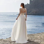 Baoleely Bohemian Wedding Dress 2021 Long Sleeve V-Neck Floor Length Chiffon A-Line lace Back Bridal Gowns  With Belt Charming For Women