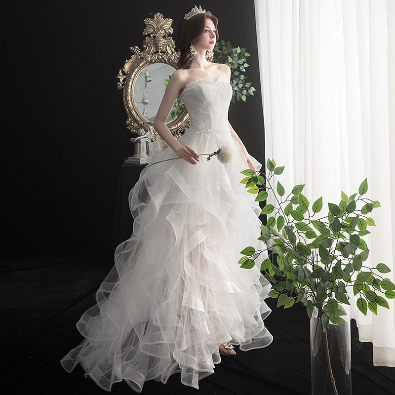 Baoleely Vestido De Noiva New Front Short Long Back Strapless Wedding Dress Sweet Bride Dress With Train Custom Made Wedding Gown L