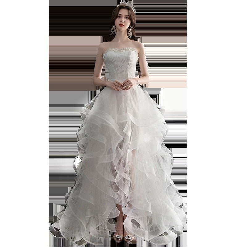 Baoleely Vestido De Noiva New Front Short Long Back Strapless Wedding Dress Sweet Bride Dress With Train Custom Made Wedding Gown L