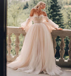 Baoleely Wedding Dress Ball Gowns Long Puff Sleeve Champagne Off Shoulder Brilliant Brdal Gowns robe de mariée bohème vestidos de novia