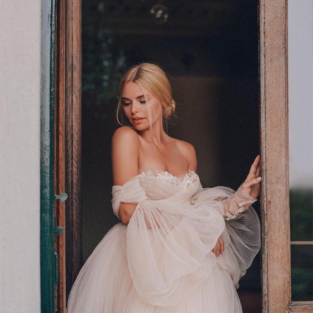 Baoleely Wedding Dress Ball Gowns Long Puff Sleeve Champagne Off Shoulder Brilliant Brdal Gowns robe de mariée bohème vestidos de novia