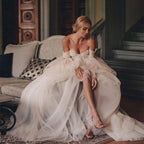 Baoleely Wedding Dress Ball Gowns Long Puff Sleeve Champagne Off Shoulder Brilliant Brdal Gowns robe de mariée bohème vestidos de novia