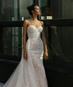 Baoleely Vintage Mermaid Wedding Dress Sexy Sweetheart Lace Appliques 2 in 1 Bridal Dress Detachable Skirt Wedding Gowns