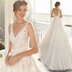 Baoleely Wedding Dress Luxury Sexy V-neck Court Train Backless Ball Gown Princess Backless Wedding Dresses Custom Size