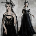 Baoleely Lakshmigow Dark Fairytale Gothic Black Wedding Dresses with Cupped Corset Bodice Fantasy Bridal Gown Halloween Wedding Cloak