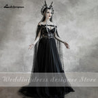 Baoleely Lakshmigow Dark Fairytale Gothic Black Wedding Dresses with Cupped Corset Bodice Fantasy Bridal Gown Halloween Wedding Cloak