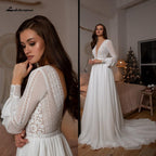 Baoleely Vestidos Boho Bridal Long Sleeve Wedding Dresses A Line  Robe Longue Simple Beach Chiffon Long Wedding Gowns Deep V-neck