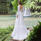 Baoleely Vintage Long Puff Sleeves Wedding Dress Lace And Chiffon A Line Bride Gowns Backless Sexy Boho Bridal Dress New  Arrival