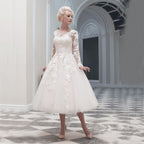 Baoleely vestido de noiva Ball Gown Bateau Appliques Long Sleeve Bridal Dresses New Cheap Custom Short Wedding Dresses