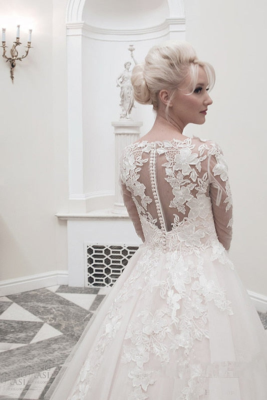 Baoleely vestido de noiva Ball Gown Bateau Appliques Long Sleeve Bridal Dresses New Cheap Custom Short Wedding Dresses