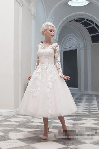 Baoleely vestido de noiva Ball Gown Bateau Appliques Long Sleeve Bridal Dresses New Cheap Custom Short Wedding Dresses