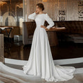 Baoleely Vestido De Noiva Simple Soft Satin Wedding Dresses Long Sleeve Muslim Bridal Gowns Dubai Back Button Plus Size A-Line Bride Dres