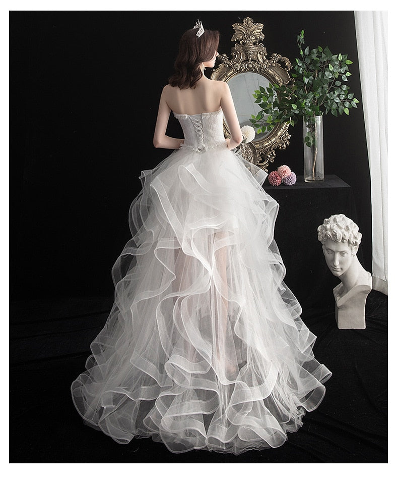 Baoleely Vestido De Noiva New Front Short Long Back Strapless Wedding Dress Sweet Bride Dress With Train Custom Made Wedding Gown L