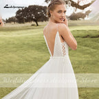Baoleely Lakshmigown Spaghetti Straps Boho Wedding Dresses 2021 V Neck Backless Bohemian Lace Bride Dress Tulle Beach Bridal Gown